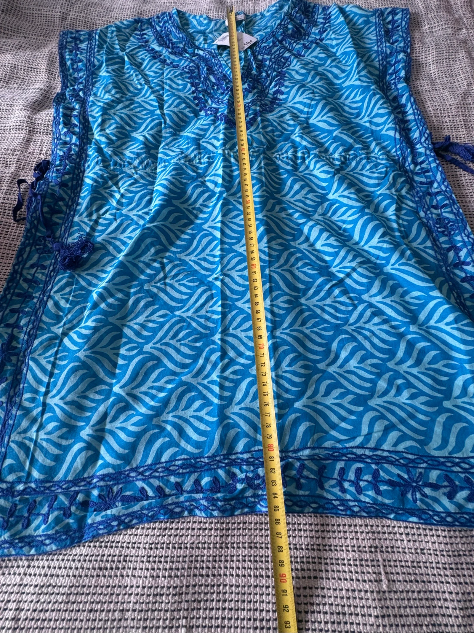 ethnische caftan tuniek strand unit 2xl 100% katoen blauw bedrukt – photo 10